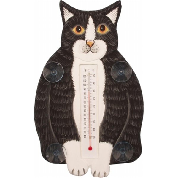 Songbird Essentials Fat Black and White Cat Small Window Thermometer SE2170911